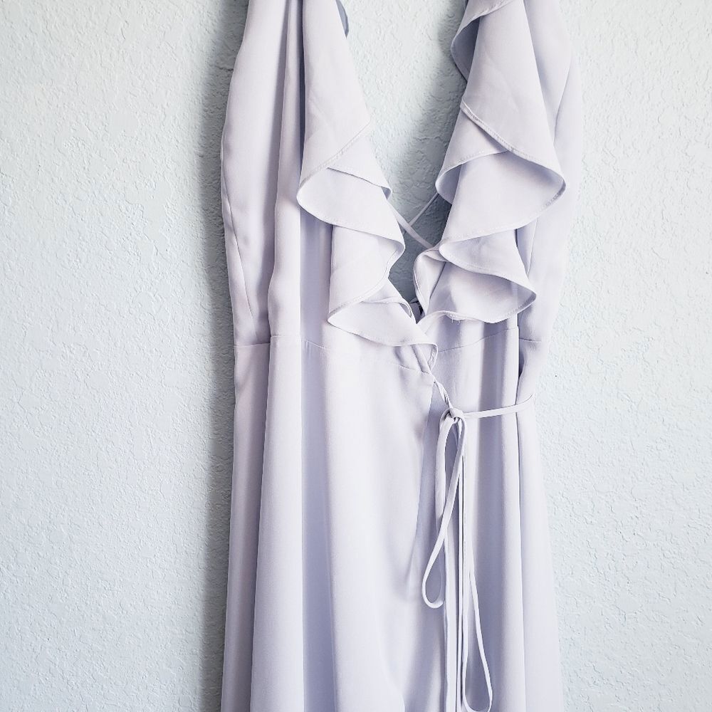 Wayf The Riley Lace-Up Back Wrap Evening Dress in Ocean Mist - Picture 4 of 9